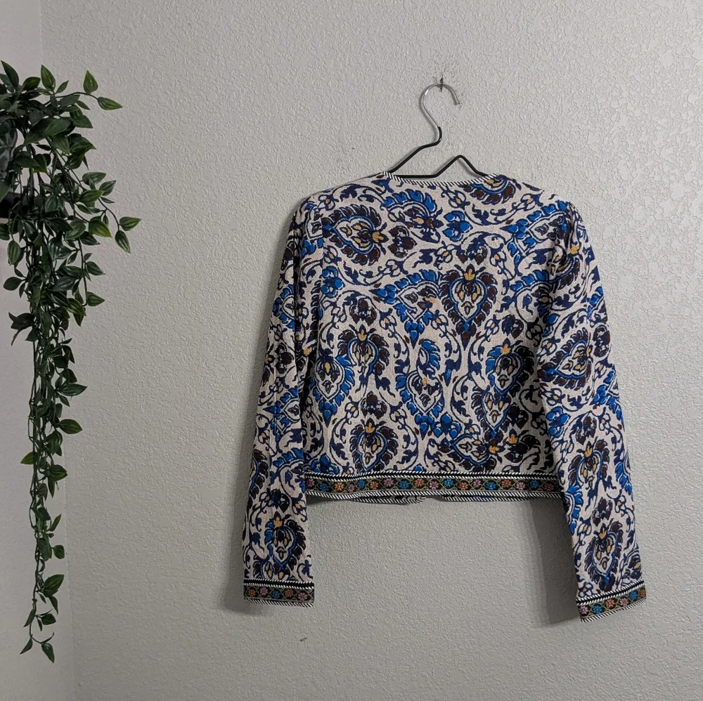 Avara Natasha Jacket Blue White Retro Inspired Cropped Snap Button Embroidery M - Picture 3 of 11